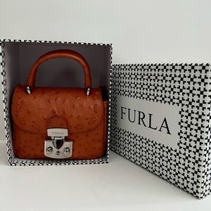 Furla Mini Embossed Orange Ostrich embossed cross body mini bag